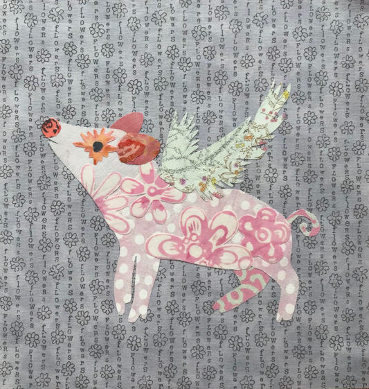 Whatevers! Flying Pig Collage Quilt Pattern by Laura Heine - PAPER
