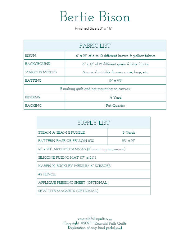 Bertie Bison Collage Quilt Pattern - DIGITAL PDF