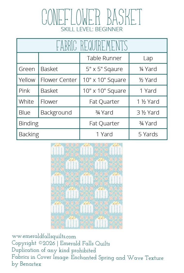 Coneflower Basket Quilt & Table Runner Pattern - Digital PDF