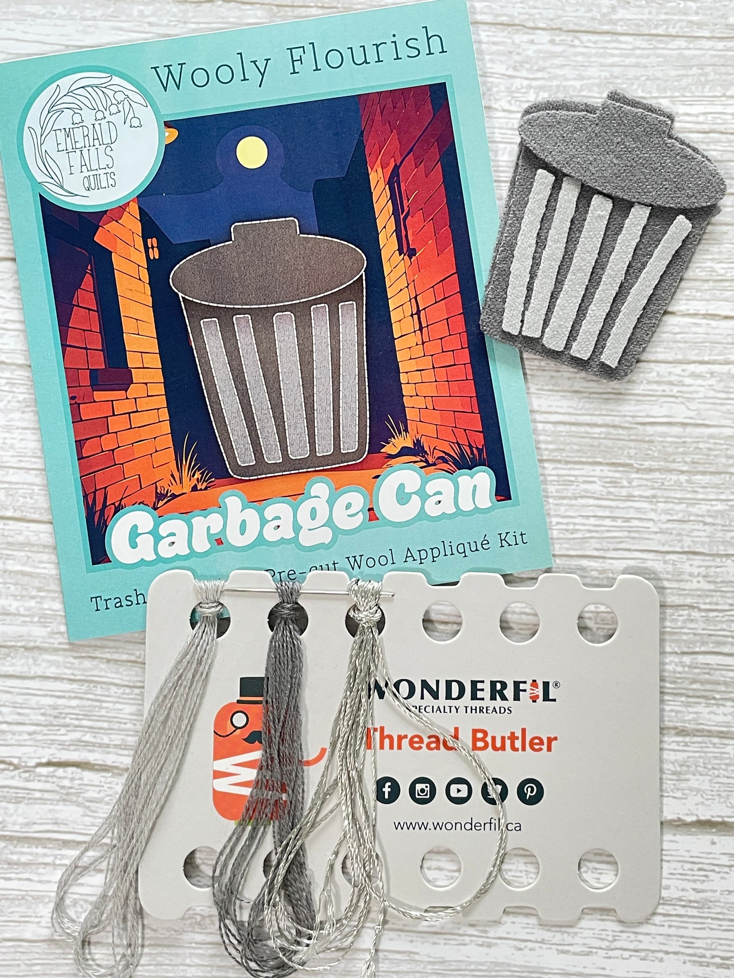 Garbage Can - Wooly Flourish Trash Collector Pre-Cut Wool Appliqué Kit