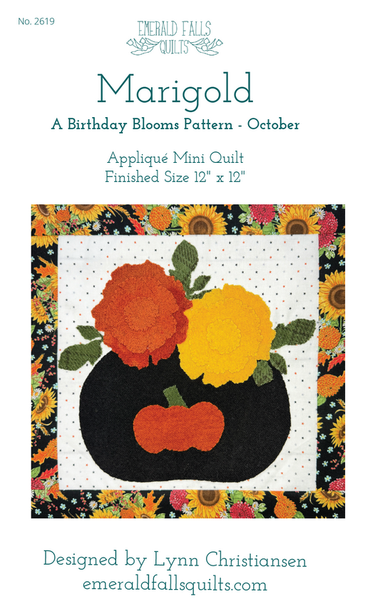 Marigold Appliqué Pattern - DIGITAL PDF (Birthday Blooms-October)