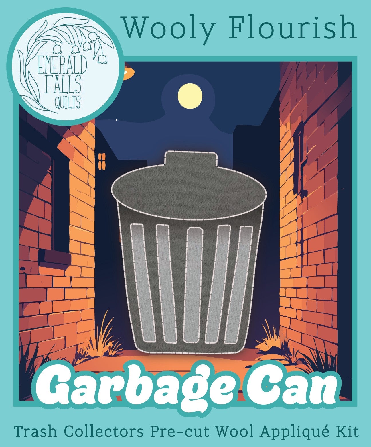 Garbage Can - Wooly Flourish Trash Collector Pre-Cut Wool Appliqué Kit