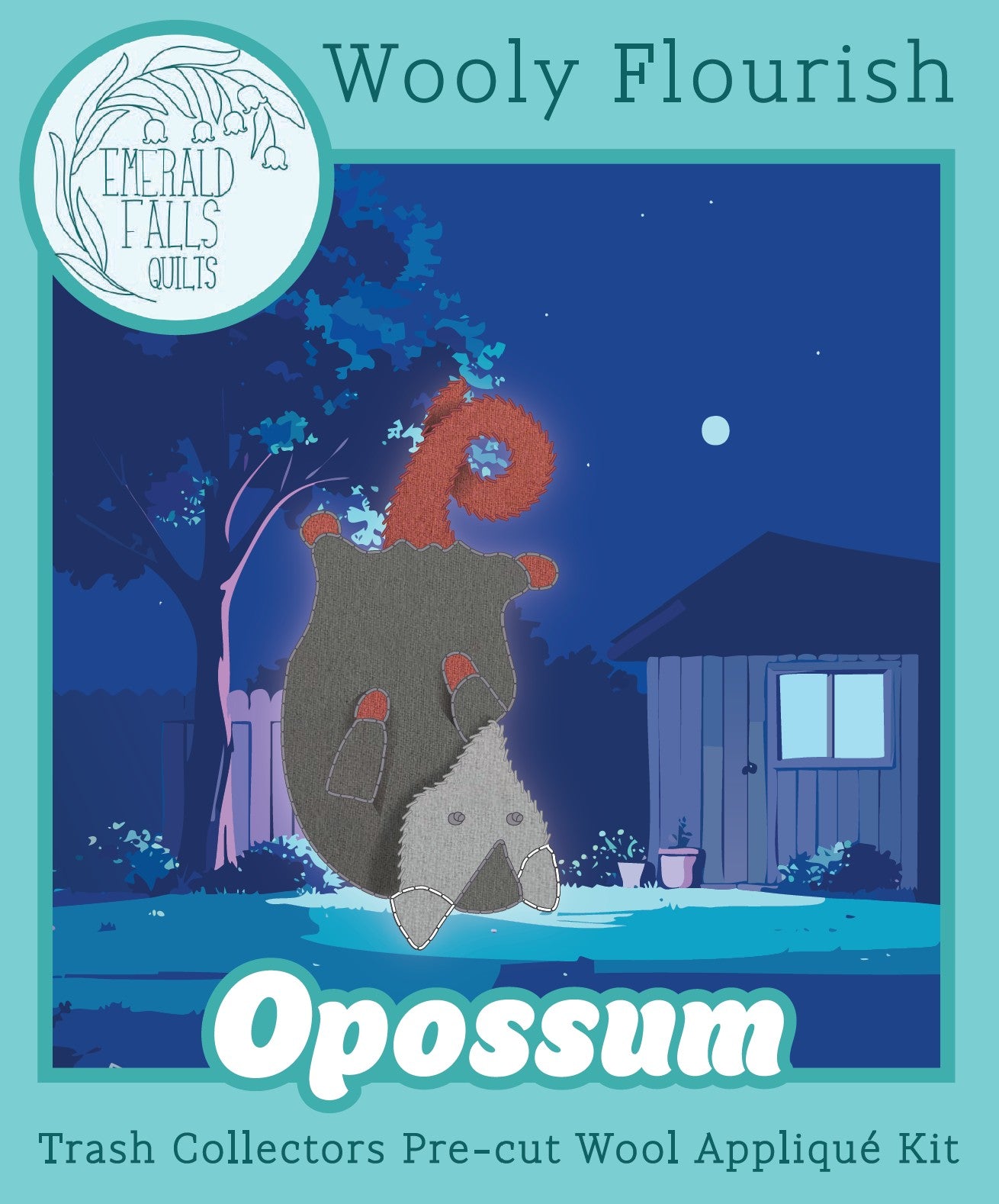 Opossum - Wooly Flourish Trash Collector Pre-Cut Wool Appliqué Kit