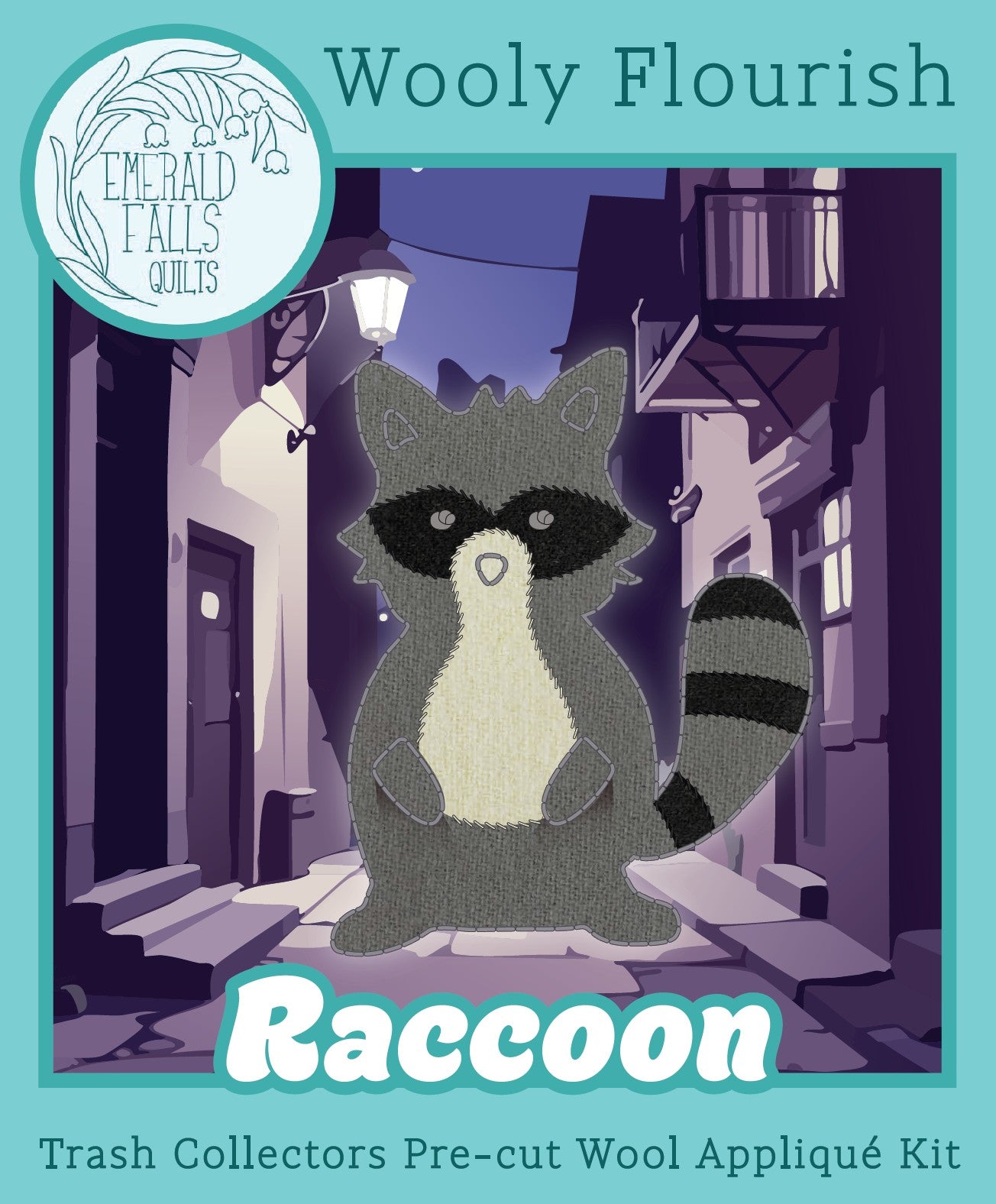Raccoon - Wooly Flourish Trash Collector Pre-Cut Wool Appliqué Kit