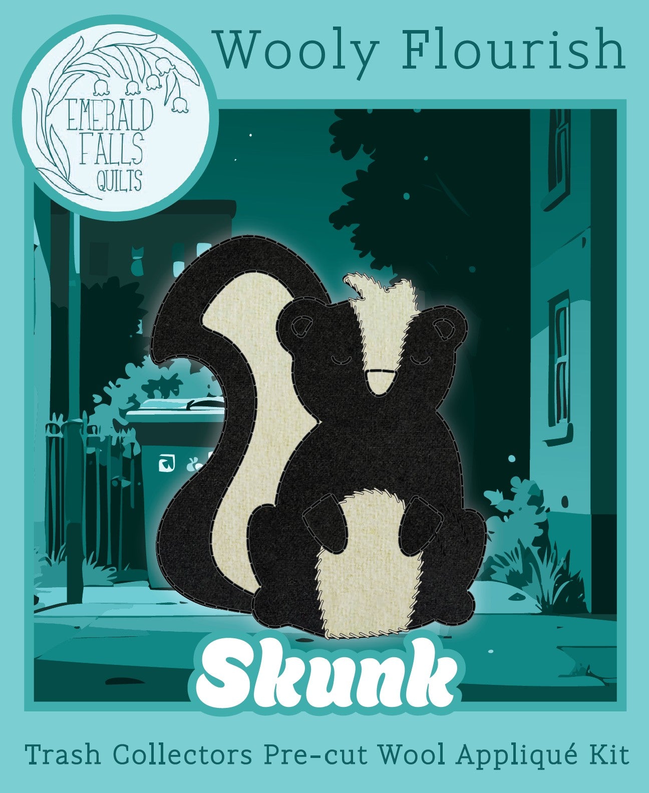 Skunk - Wooly Flourish Trash Collector Pre-Cut Wool Appliqué Kit